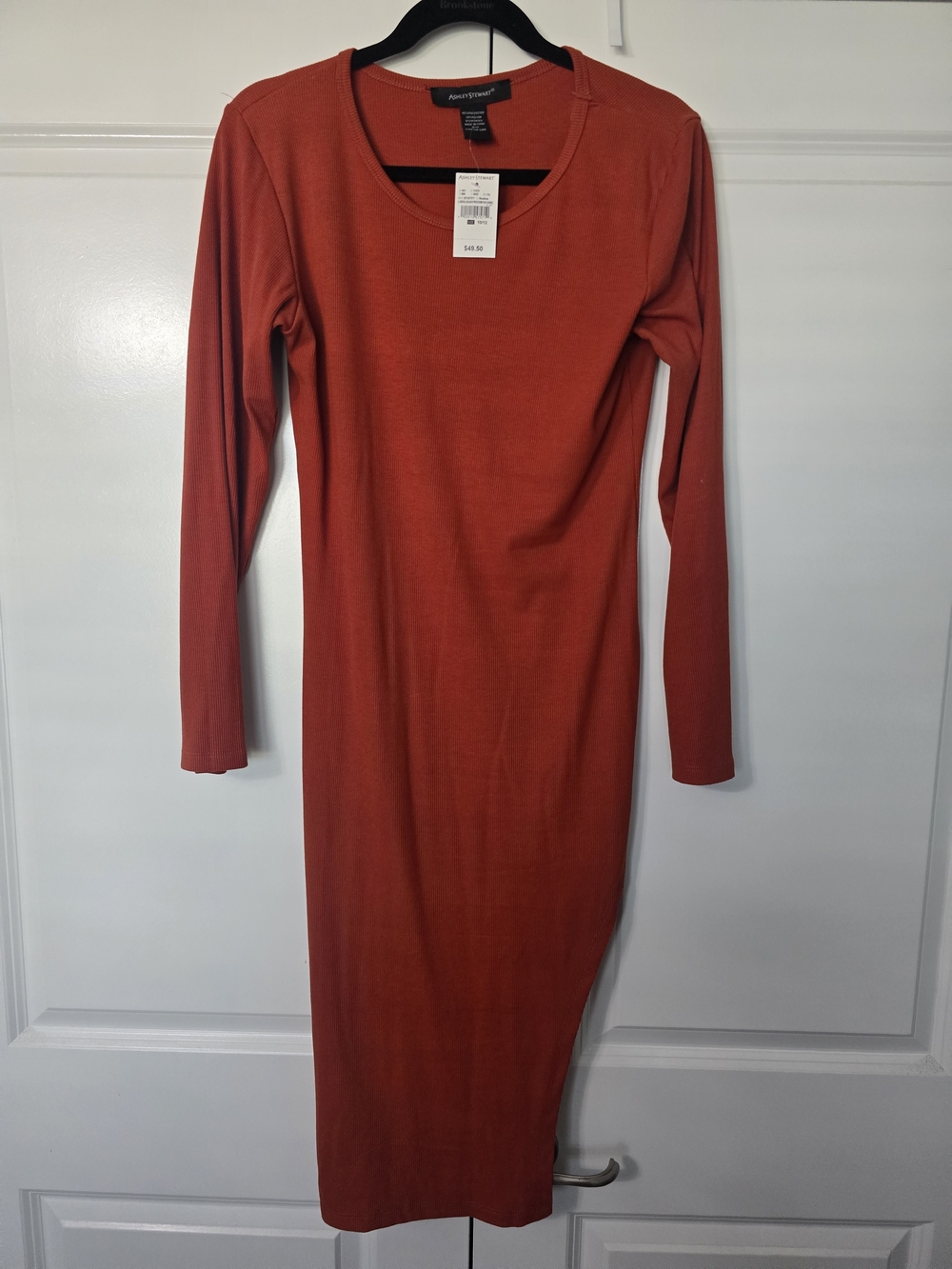Ashley Stewart Long Sleeve Bodycon Dress in Rust Orange